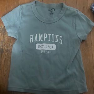 Brandy Melville, John Galt, Baby tee with hamptons design on it sage green,